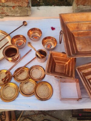 pure copper agnihotra kit , yagya , havan, yajana kit available in all size , from vrindavan, yajna kit with fark , spoon , all necessary copper