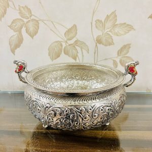 German Silver Peacock  Urli | Handcrafted Pooja Bowl from Vrindavan | Spiritual Home Décor