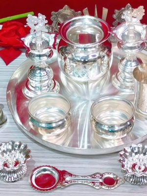 German Silver Antique Pure Silver Design Diya/Samai 12” Pair | Handmade in Vrindavan