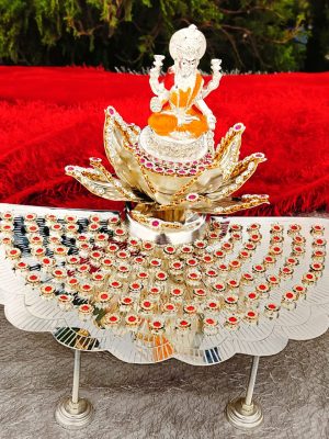 Pure German Silver 108 Flower Stand 🌺 Lotus Singhasan with Laxmi Idol & Stone Work