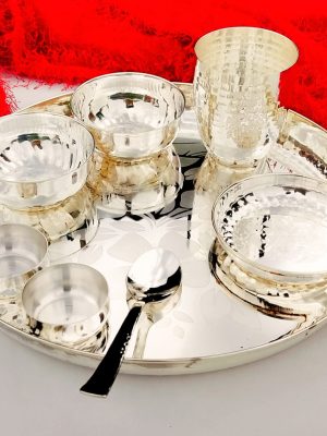 German Silver Heavy Gauge Nakkashi Work Dinner Set with Flower Carving 🌸 Pure Silver Finish