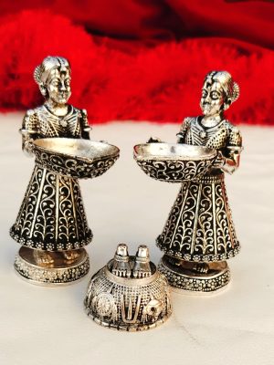 Antique German Silver Doll Diya Pair  with Balaji Padalu – Handmade in Vrindavan