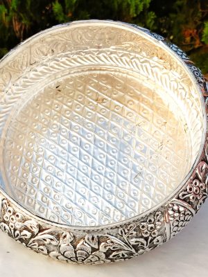 Antique German Silver Sunflower  Carving Urli | Handmade Pooja Bowl from Vrindavan