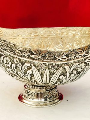 Antique German Silver Oval Urli / Bowl with Vintage Handles | Pooja & Home Decor | Handmade in Vrindavan