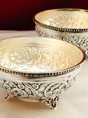 Antique German Silver Urli with Deep Design | Fine Carving | Best for Dry Fruit Packing | Handmade in Vrindavan