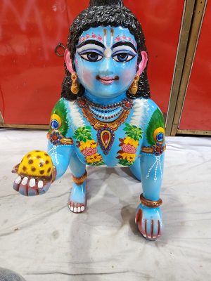 Large 21-Inch Brass Laddu Gopal Statue | Blue Finish Murti | 3D Design | Handmade in Vrindavan | Devotional Decor Idol