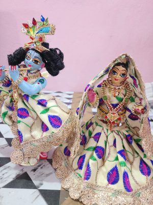 8 Inch Handmade Brass Radha Krishna Statue | Beautifully Painted Devotional Murti from Vrindavan | Jugal Jodi Deities for Home Temple by Vrindavan Export
