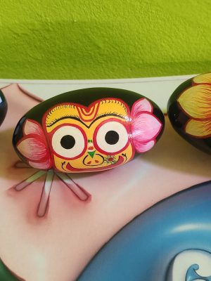 Handpainted Jagannath Baldev Subhadra Shaligram Shila – Sacred Black Stone Deities for Home Altar & Spiritual Worship,Handcrafted Black Stone