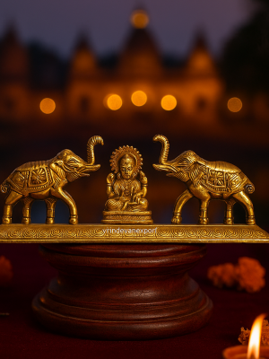 Brass Gajalakshmi with Elephants | Handmade Lakshmi Idol for Temple & Home Decor | Prosperity Symbol | Vrindavan Export