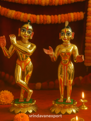 12 Inch Solid Ashtadhatu Radha Krishna Statue | Handmade in Vrindavan | Shyamsundar Deity Pair | ISKCON Temple Deities