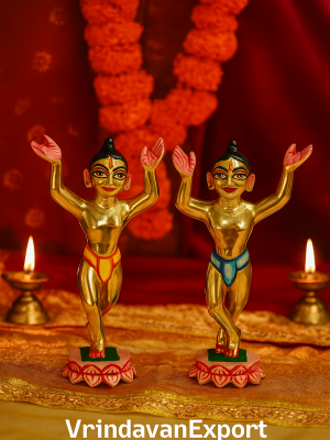 Beautiful 7-Inch Gaura Nitai Idol | Hand-Painted Vaishnav Murti | ISKCON Deity | Handmade in Vrindavan | Devotional Decor