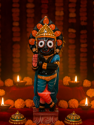 Jagannath Krishna Dual Idol 12 Inch | Handmade Two-in-One Murti | Upper Face Jagannath, Lower Face Krishna | Vrindavan Decor
