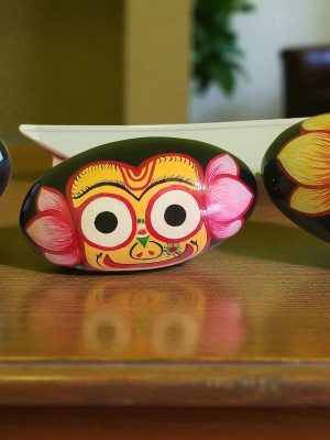 Handpainted Jagannath Baldev Subhadra Shaligram Shila – Sacred Black Stone Deities for Home Altar & Spiritual Worship,Handcrafted Black Ston