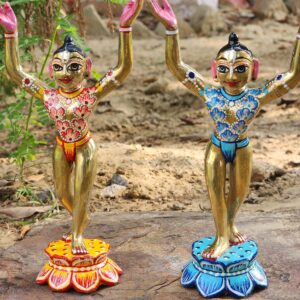 Beautiful 6Inch/15cm Gaur Nitai Idol Hand-Painted, goura nitai murti , statue of gourang mahaprabhu , hare krishna , gaur nitai deities