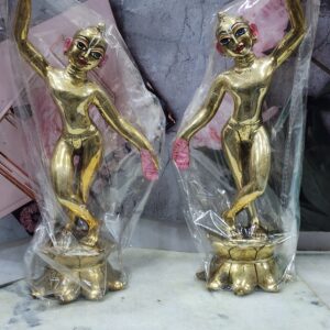 Beautiful 9-Inch solid brass 6kg  Gaura Nitai Idol – Hand-Painted, Vaishnav Devotional Murti for dancing gaur nitai , one hand up one hand
