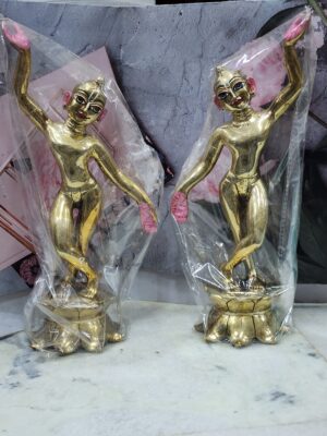 Beautiful 9-Inch solid brass 6kg  Gaura Nitai Idol – Hand-Painted, Vaishnav Devotional Murti for dancing gaur nitai , one hand up one hand