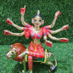 10inch/26cm brass  handmade durga devi murti from vrindavan dham , devi bhagvati in lion , vaishnav devi statue . home , temple