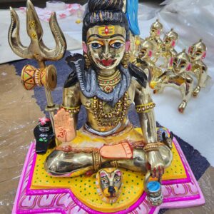 10inch/26cm brass painted shiv ji , shankar bhagvaan full body painted with trishul , sheshnag ,shivling , nandi , kalash and bhairav sign