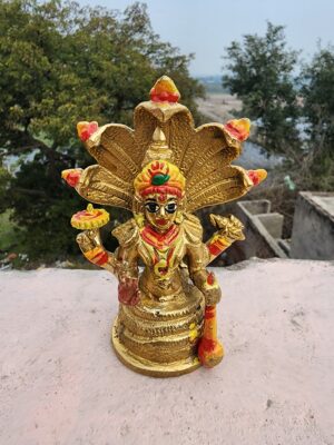 4inch/10cm solid antique ShreeYaash Brass Lord Bhagwan Vishnu Sitting Under Sheshnaag , vishnu sheshnag statue from vrindavan