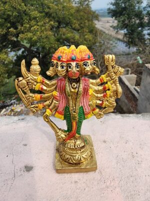 4inch/10cm solid brass standing panchmukhi hanuman murti from vrindavan , five face hanuman statue , ram bhakt hanuman