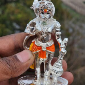 4inch/10cm 4 inch Hanuman ji  Murti Silver Coated Hanumanji statue  for Temple /Bajranbali Murti Statue for Pooja Room/ Standing Hanuman