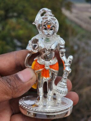 20240204_125259 4inch/10cm 4 inch Hanuman ji Murti Silver Coated Hanumanji statue for Temple /Bajranbali Murti Statue for Pooja Room/ Standing Hanuman