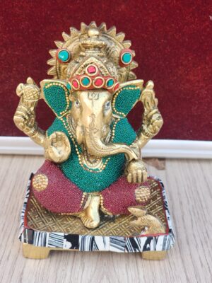 5inch/12cm ganesh bhagvan statue from vrindavan dham , ganpati maharaj peetal deity , painted murti of ganesh god , hindu god murti ,