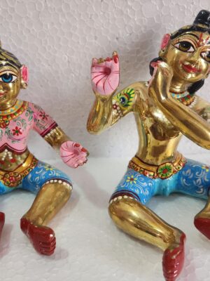 6inch/15cm laddu gopal with 5 inch radha rani , LALA AND LALI super fine solid brass statue made in vrindavan , radha rani with laddu gopal