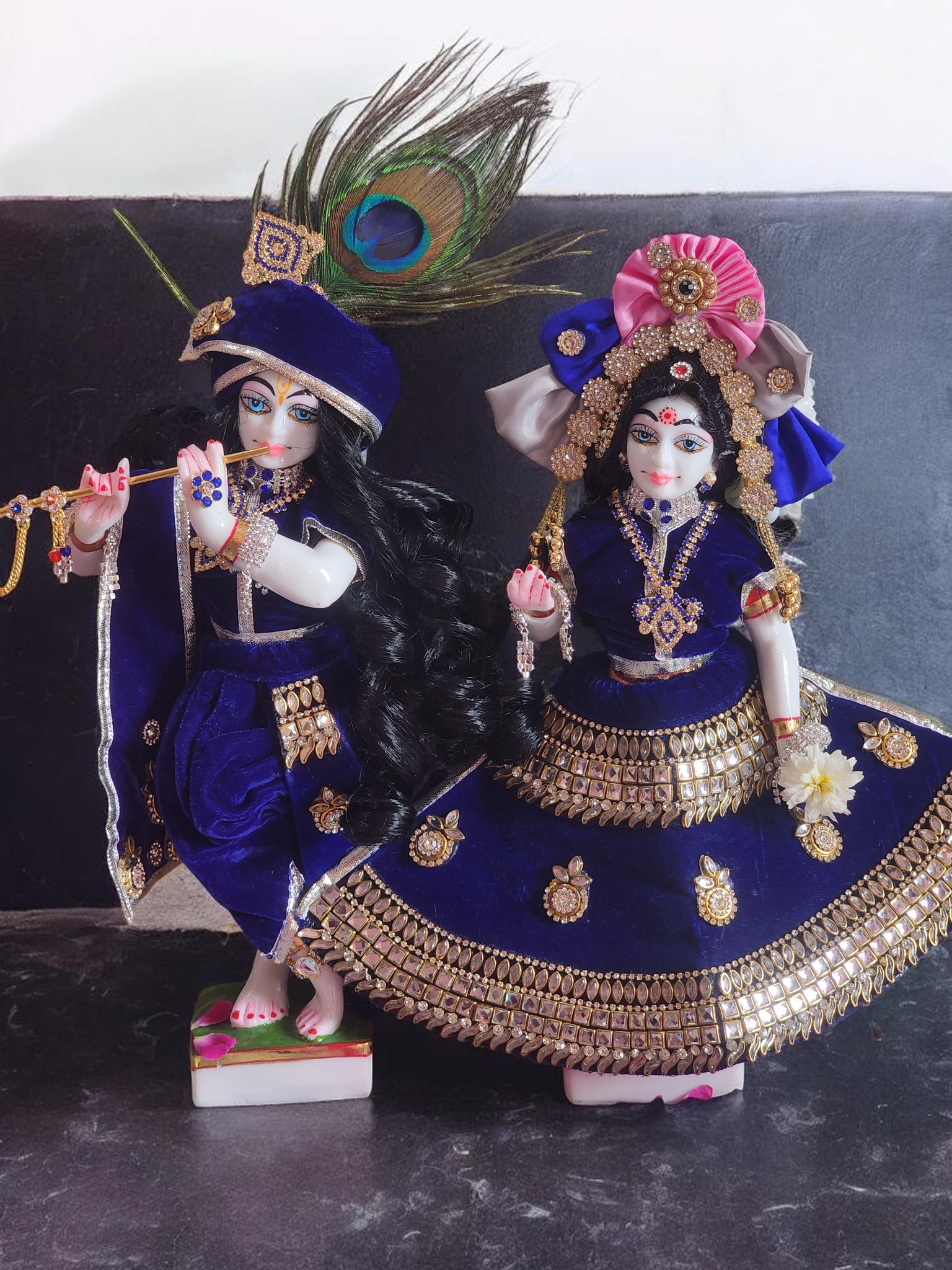 12inch realistic unique beautifull face radha krishna  with full accessories from vrindavan , handcrafted reral face radha shyam sundar