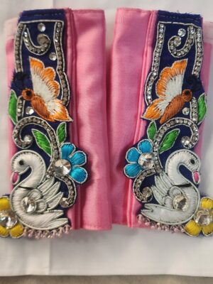 Gaura Nitai Silk Outfit Blue Pink Swan Design | Handmade Deity Dress from Vrindavan | 2.5–13 inch Deity Sizes | Festival & Temple Wear