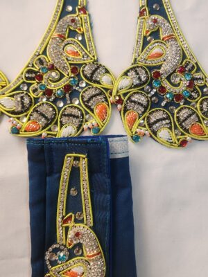 20241206_141740 Gaura Nitai Blue Peacock Embroidered Outfit | Handcrafted Silk Dress with Peacock Design, Sequins & Stones | Vrindavan Deity Dress