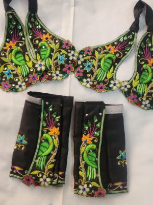 20241206_142212 Handmade Black Gaura Nitai Dress with Parrot & Flower Embroidery | Deity Outfit with Matching Accessories | Custom Sizes 2.5–13 Inch