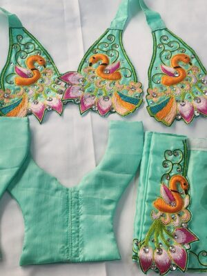 20241206_142502 Handmade Gaura Nitai Outfit Dress with Peacock Lotus Embroidery Vrindavan Deity Clothes Available Sizes: 2.5 13 Inches