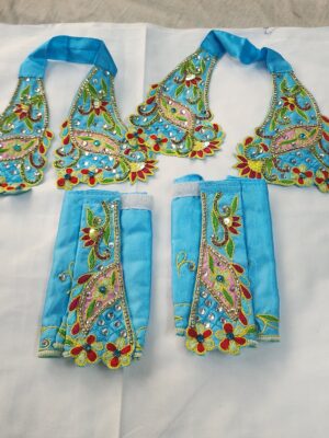 20241206_145852 Sky Blue Hand-Embroidered Deity Dress | Floral Stone Work Outfit for Laddu Gopal, Radha Krishna, or Gaura Nitai | Handmade Silk Vastra from