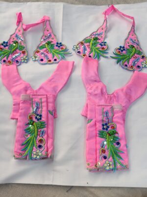 20241206_150125 Pink Parrot Embroidery Outfit for Radha Krishna Gaura Nitai | Silk Handmade Temple Dress with Jewelry | Vrindavanhandicraft