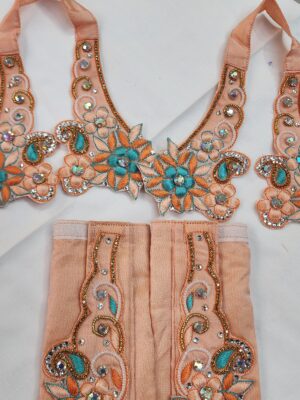 20241208_155948 Handmade Peach Gaura Nitai Outfit Embroidered Floral Deity Dress with Beads & Sequins | Vrindavan Clothes Sizes 2.5–13 Inches