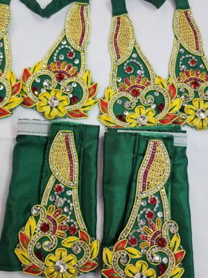 Gaura Nitai Green Silk Dress Outfit • Handmade Embroidered Deity Clothes with Stones Vrindavanhandicraft • Worldwide Duty Free