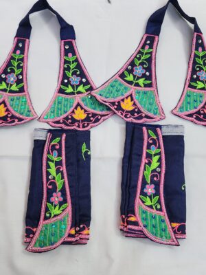 Handmade Dark Blue Deity Dress | Embroidered Floral & Lotus Design Outfit for Laddu Gopal | Vrindavan Krishna Dress with Accessories
