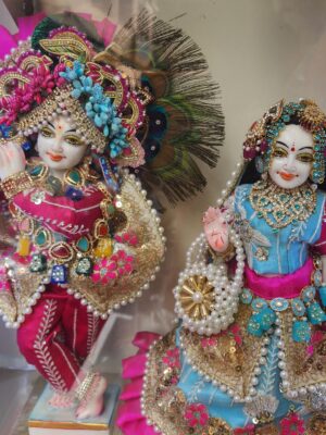 12inch/30cm  shri radha  krishna marble dust  murti with full accessories from vrindavan , handcrafted  face radha shyam sundar ,