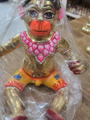 20250103_143541 6Inch/16cm Hanuman Statue in laddu gopal sitting form , beautifull painted | 2.5kg Handcrafted Brass Murti | Vrindavan Handmade |