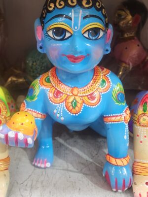 11inch/28cm/12 no   blue painted brass laddu gopal deity , vrindavan bal gopal , baby krishna , lord krishna in little form , baby krishna