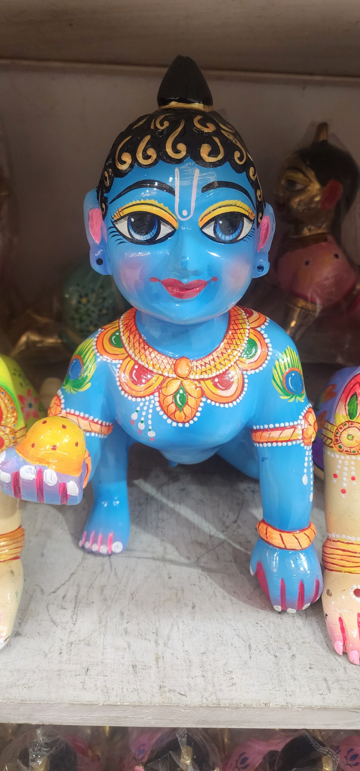 11inch/28cm/12 no   blue painted brass laddu gopal deity , vrindavan bal gopal , baby krishna , lord krishna in little form , baby krishna