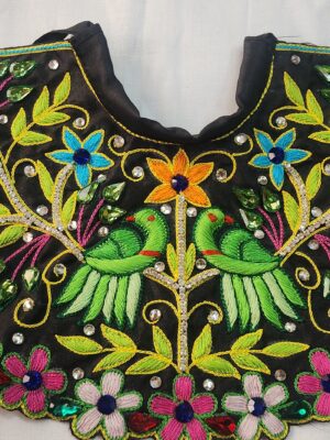 20250301_145149 Handmade Radha Krishna Dress Set | Black Parrot Embroidery Outfit | Deity Dress 2.5–13 inch | Traditional Poshak | Vrindavan Outfit