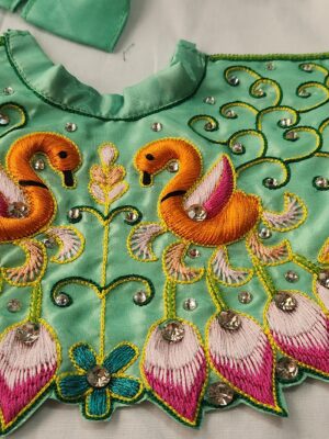 Handmade Radha Krishna Peacock Embroidery Outfit | 2.5" to 13" Deity Dress | Dhoti Kurta Dupatta & Lehenga Choli | Temple Wear Outfit