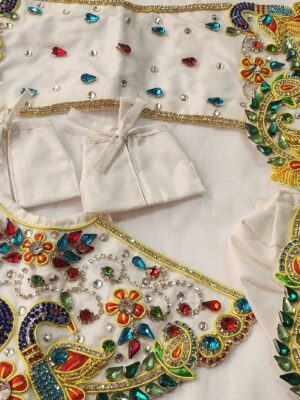 20250301_151450 White Peacock Design Radha Krishna Dress | Premium Stone Work Outfit | Handmade Deity Dress | 2.5–13 Inch | Vrindavan Temple Wear