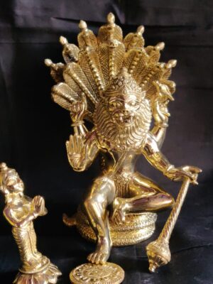 a7482441-01e6-4900-b621-824f35560109 7inch/17cm solid 5 metal antique laxmi narsimha statue from holy vrindavan , lakshmi narsimha ji murti , narsimha dev ,iskcon ,