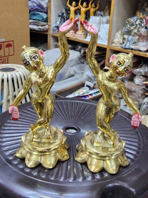 20230711_183656 Beautiful 7Inch(18cm) Gaura Nitai Idol solid brass idol with mix metal dancing gaur nitai murti , chaitanya mahaprabhu nityanand murti ,