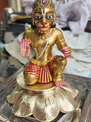 6inch/15cm solid brass with mix metal ,  painted antique face , unique hanuman sitting in lotus ,