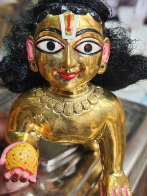 5inch ashtdhatu unique face laddu gopal deity , vrindavan bal gopal , baby krishna , lord krishna in little form , baby krishna gopal