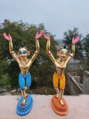 20240204_122100 Beautiful 9-Inch solid 3 metal Gaura Nitai Idol – Hand-Painted, Vaishnav Devotional Murti for Home & Temple 9-Inch Gaura Nitai Statue